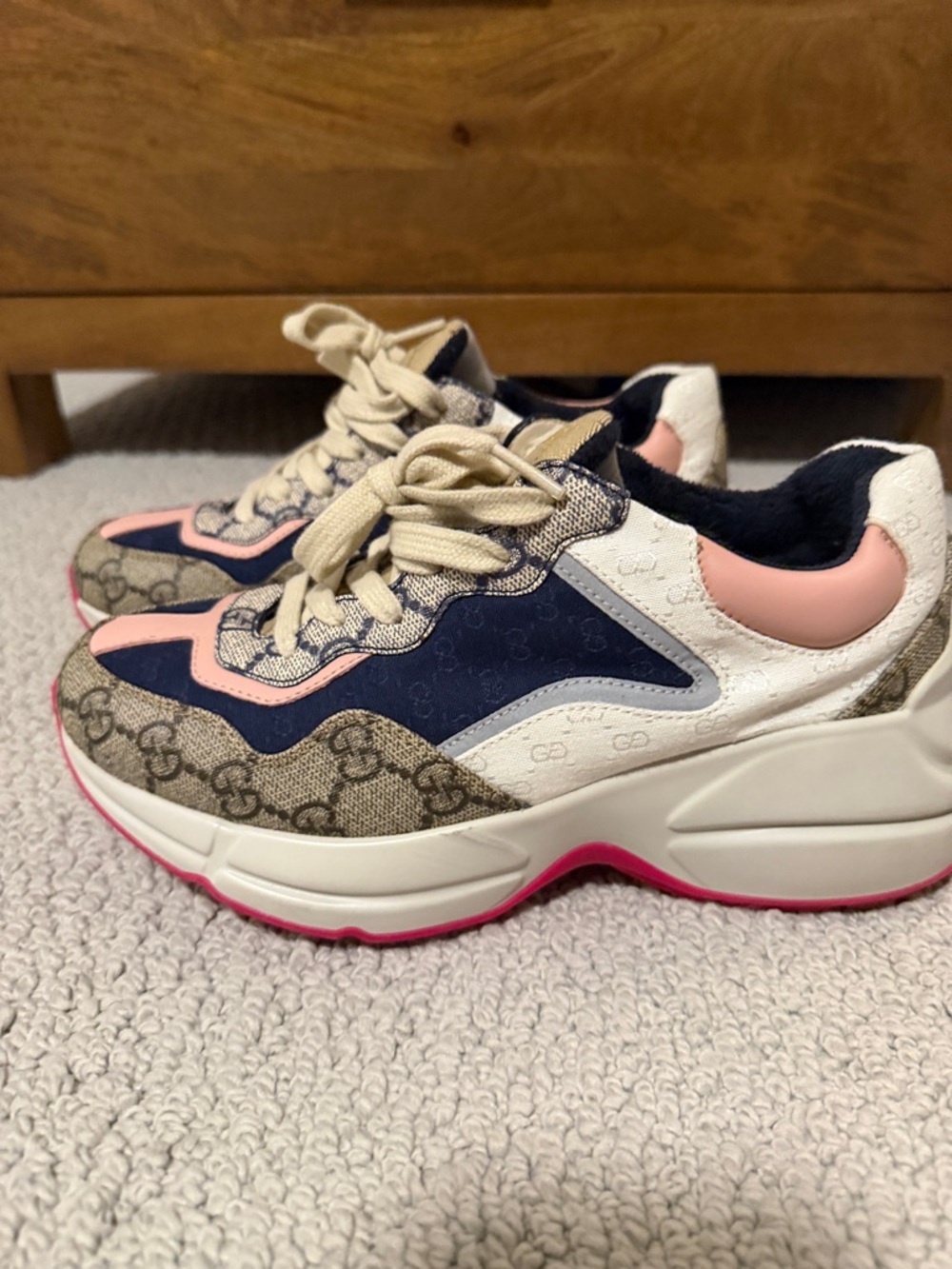 Gucci Navy, Pink & Cream GG Canvas Runner Sneakers - Picture 9 of 9